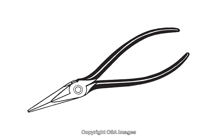 Black and White Line Art Illustration of Long-Nose Pliers Tool