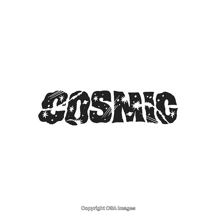 Cosmic-Themed Text in Bold Font with Astronomical Elements