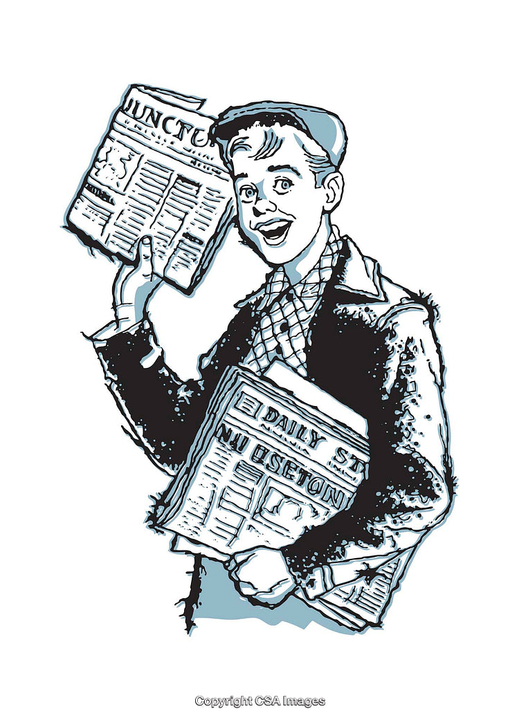 Retro Illustration of a Cheerful Newspaper Boy Holding Papers