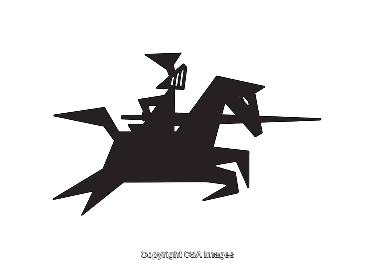 Silhouette of Medieval Knight Riding a Horse with Spear in Hand