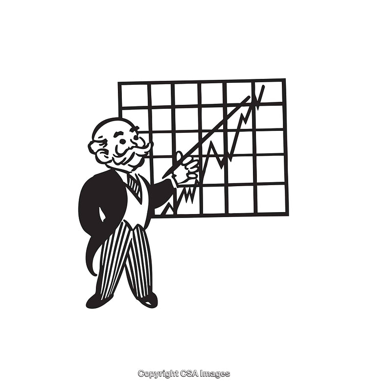 Vintage Line Art of Businessman Presenting an Increasing Graph