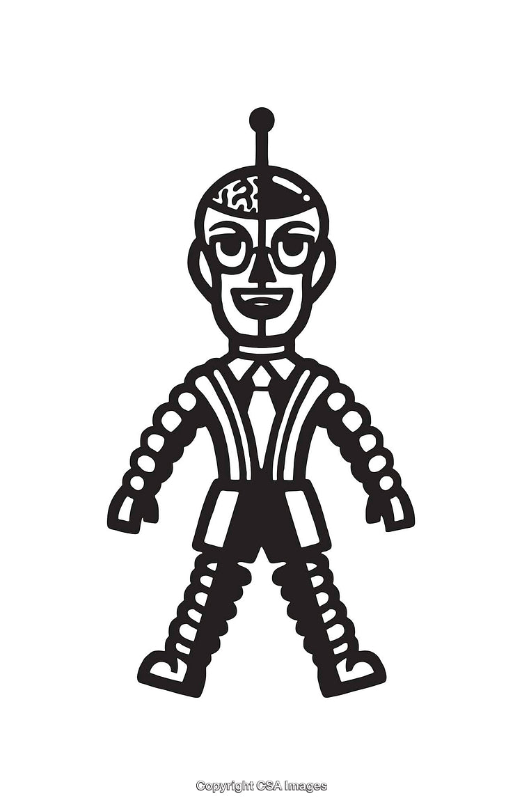 Stylized Black and White Robot Line Art Illustration