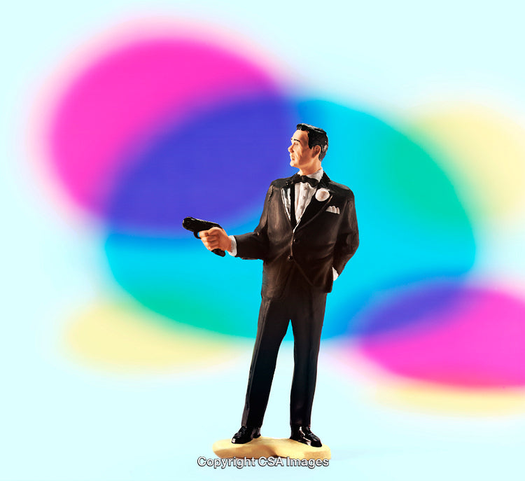 Plastic Figure of Agent Holding Gun with Colorful Background