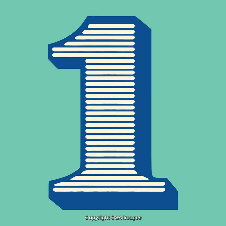 Number One Illustration in Blue and Cream on Green Background