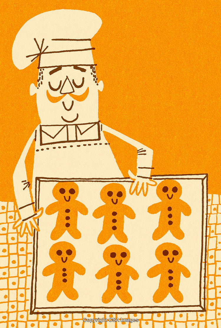 Chef Presenting Freshly Baked Gingerbread Cookies With an Artistic Retro Design
