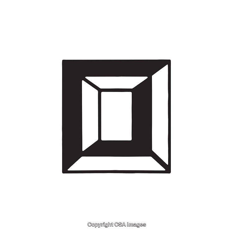 Illustration of a Geometric Greek-Inspired Omicron Symbol in Black and White