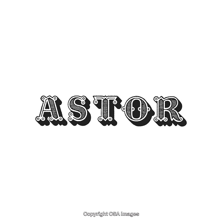 Vintage Decorative Typography Design Featuring the Word Astor in Black and White