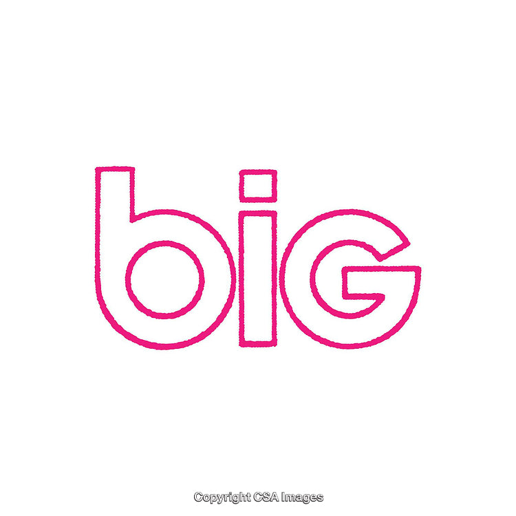 Minimalist Pink Outline Text Depicting the Word Big on White Background