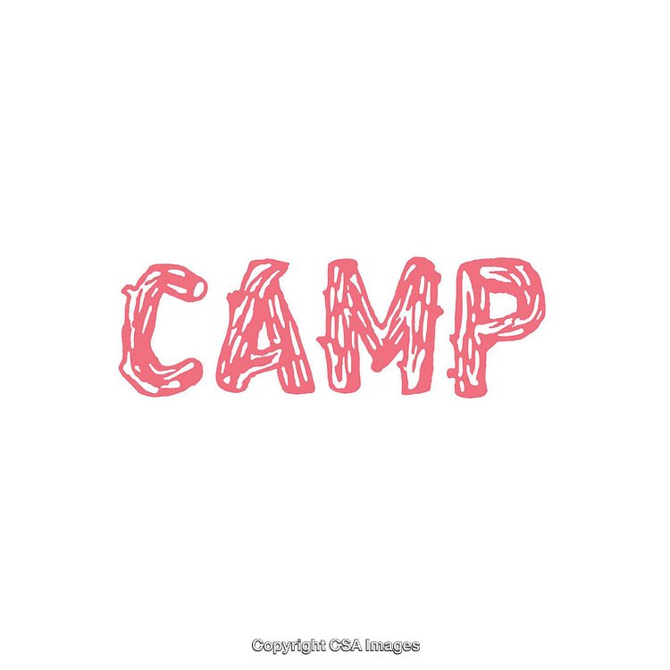Pink Hand-Drawn Text Saying 'CAMP' on a White Background