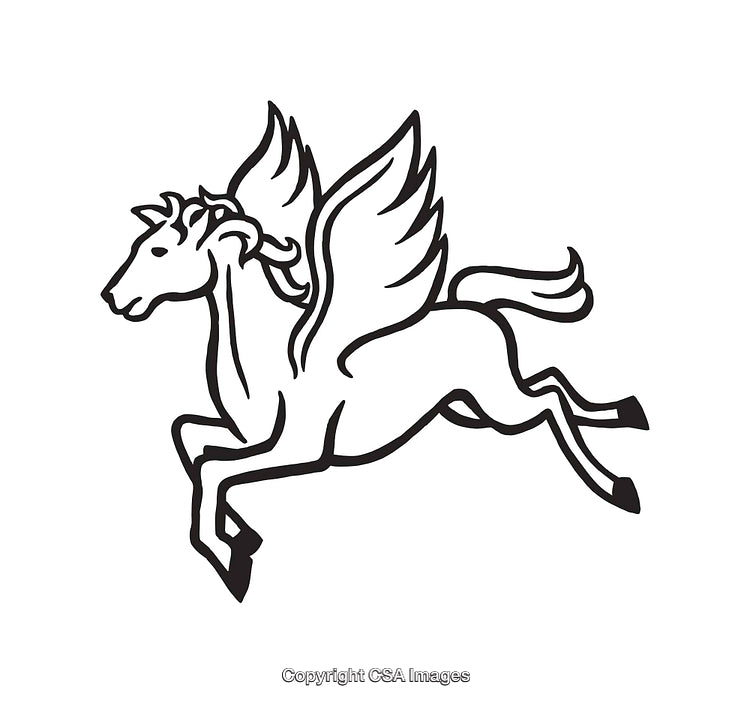 Majestic Winged Goat Flying in a Stylized Line Art Illustration Design
