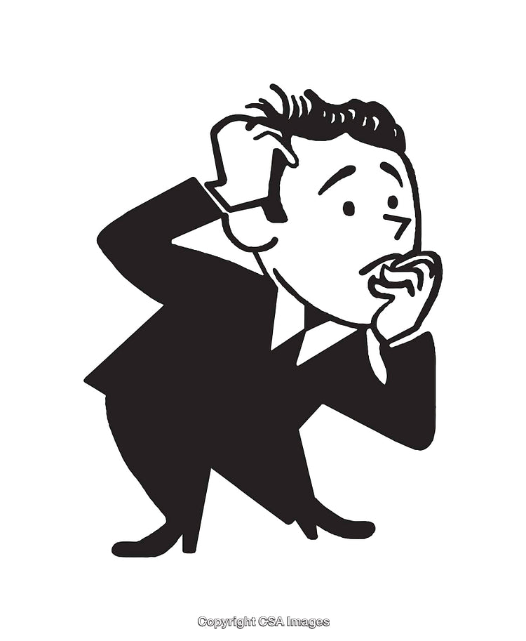 Black and White Line Art of Nervous Cartoon Business Figure