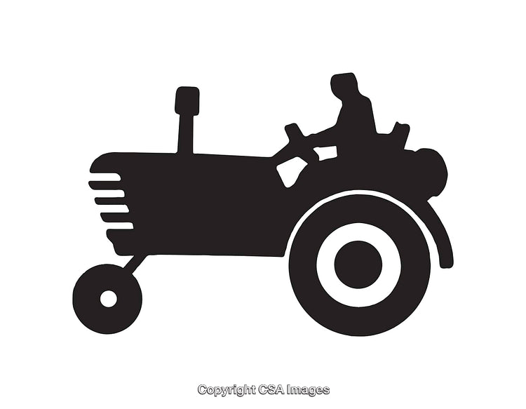Silhouette of a Tractor with Driver in Black and White Icon Style
