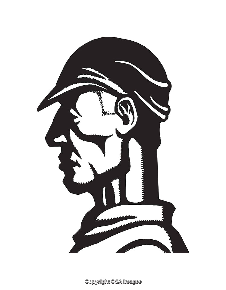 Black and White Illustration of Man’s Profile Wearing a Cap