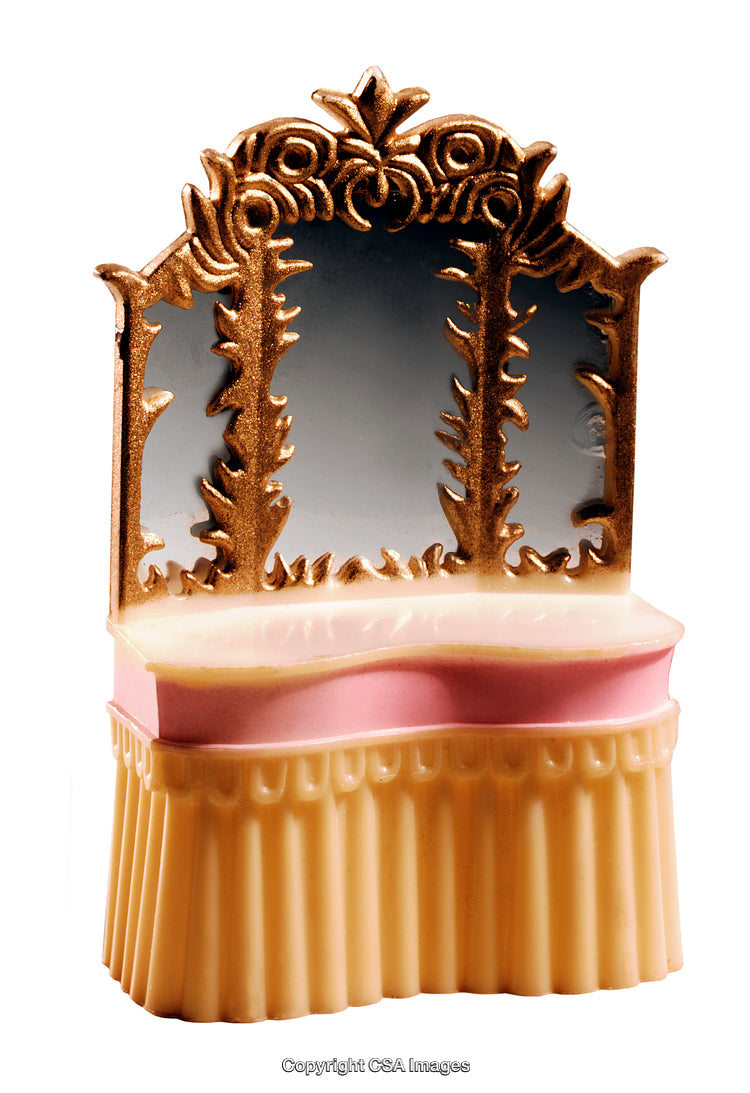 Decorative Gold and Pink Vanity Toy with Mirror and Skirt Design