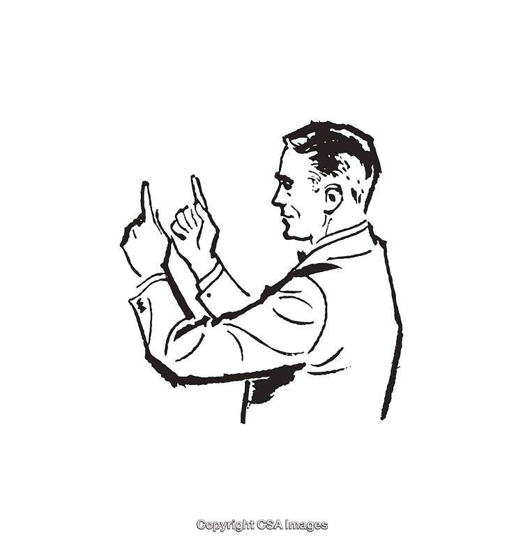 Vintage Black and White Illustration of a Man Gesturing