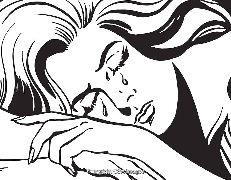 Monochrome Illustration of a Woman Crying in a Reflective Emotion Expressed Through Art
