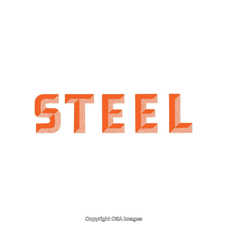 Bold Text Rendering of the Word 'Steel' in Orange Color