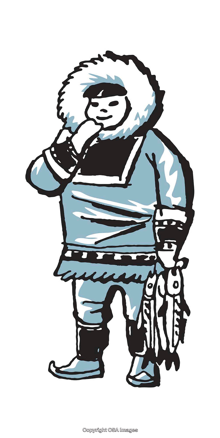 Illustration of a Person in Traditional Arctic Clothing Holding Fish