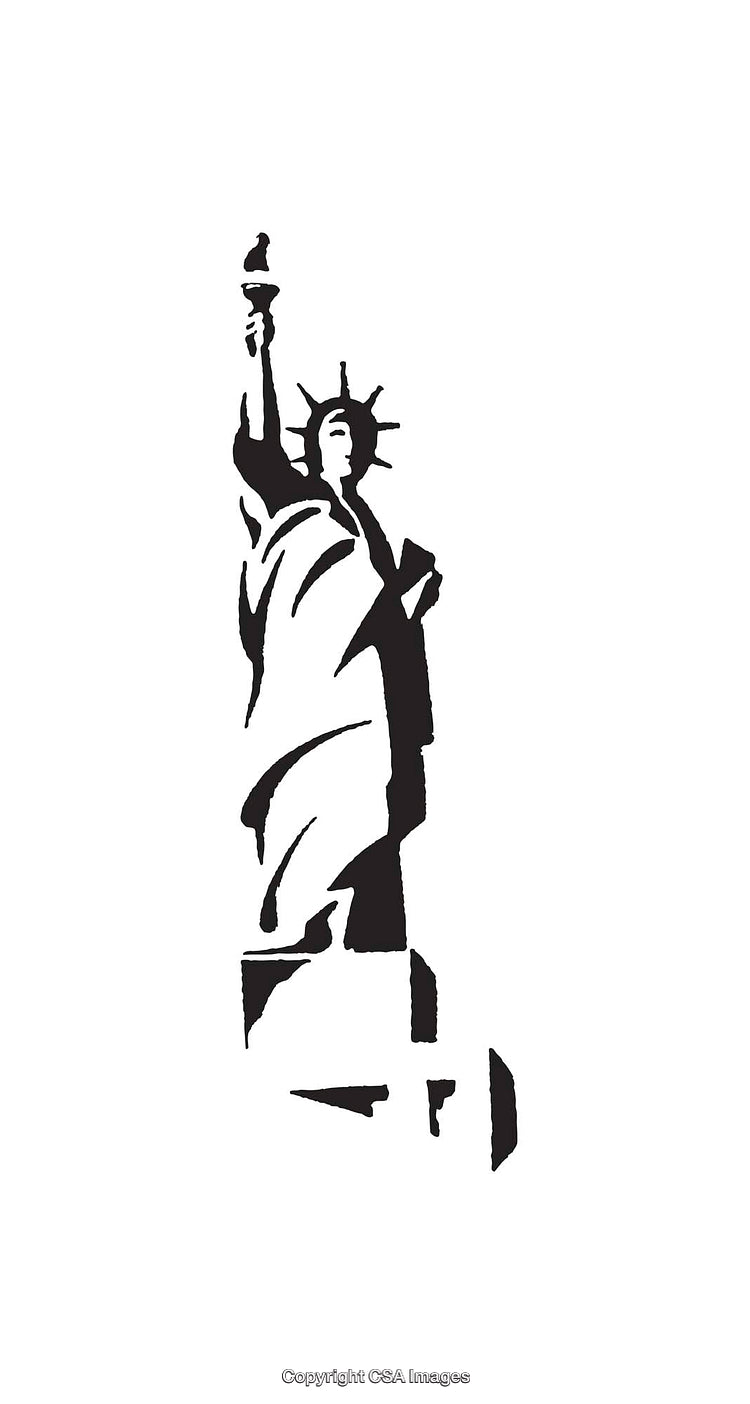 Black and White Line Art of the Statue of Liberty on White Background