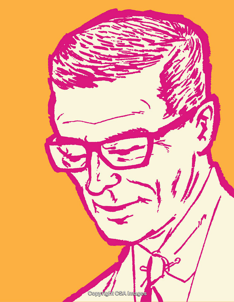 Colorful Line Art Illustration of a Man Wearing Glasses and a Tie