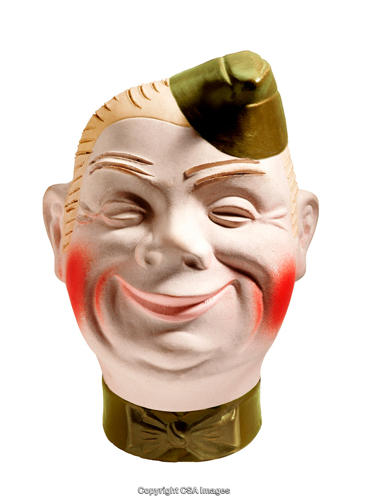 Smiling Ceramic Bust with Green Hat and Bow Tie