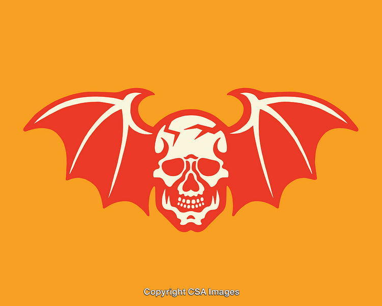 Orange Background Skull and Wings Graphic Artwork Illustrations