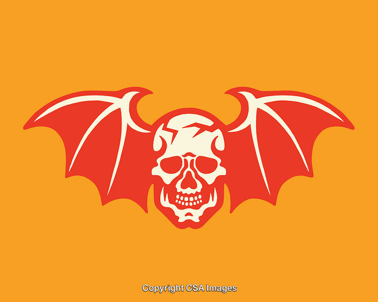 Orange Background Skull and Wings Graphic Artwork Illustrations