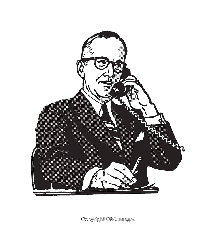 Black and White Illustration of a Businessman on a Telephone Call