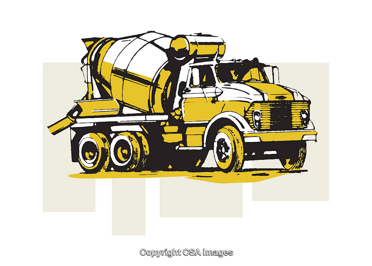 Colorful Illustration of a Cement Mixer Truck in Yellow and Black