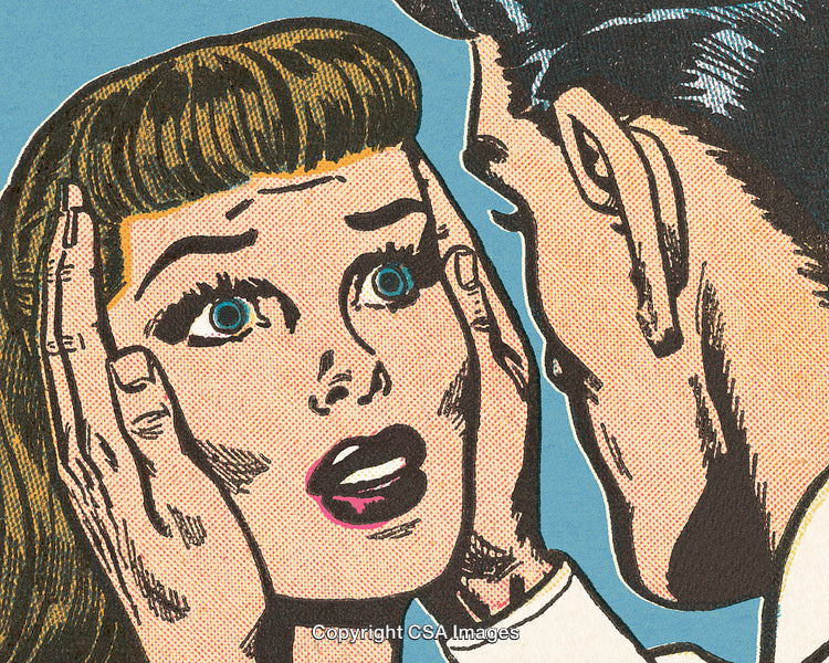 Retro Comic Book Illustration of a Surprised Woman and a Concerned Man