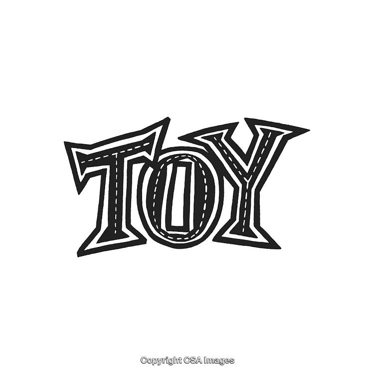 Decorative Illustration Featuring the Word Toy in Stylish Black and White Design