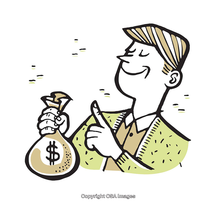 Smiling Man Holding Money Bag in Cheerful Illustration Style