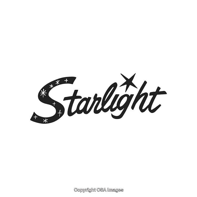 Stylized Starlight Logo Featuring Cosmic Themed Typography in Black and White