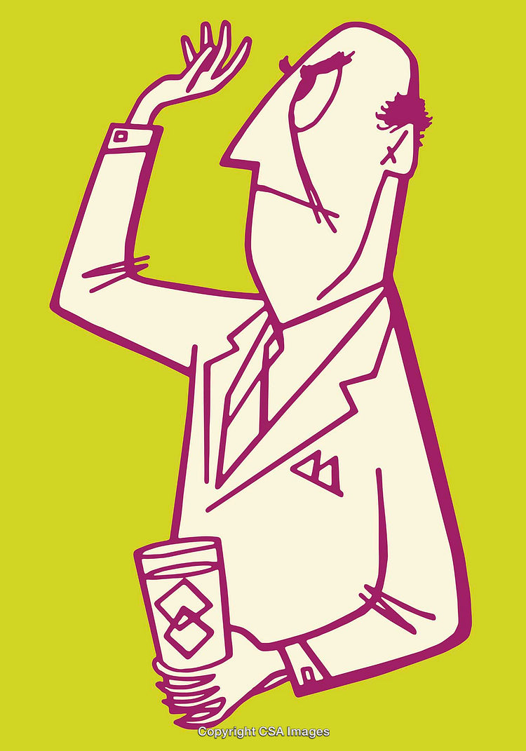 Colorful Line Art Illustration of a Man Raising His Hand