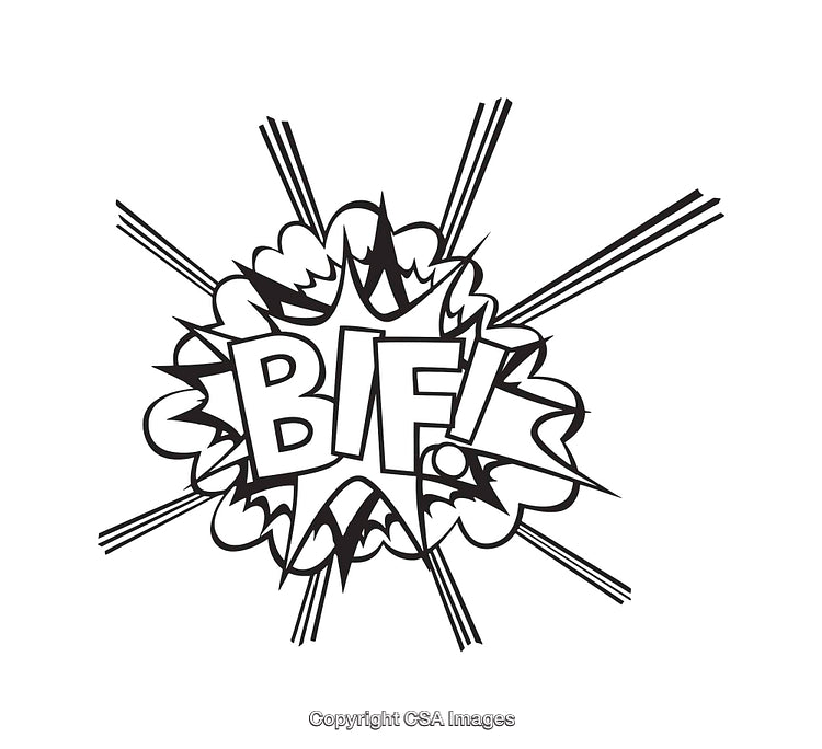 Comic Style Black and White Line Art with Explosive Text Effect