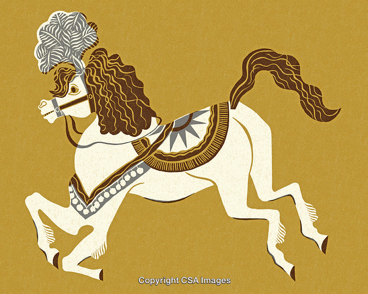 Decorative Illustration of a Prancing Horse with Ornamental Details
