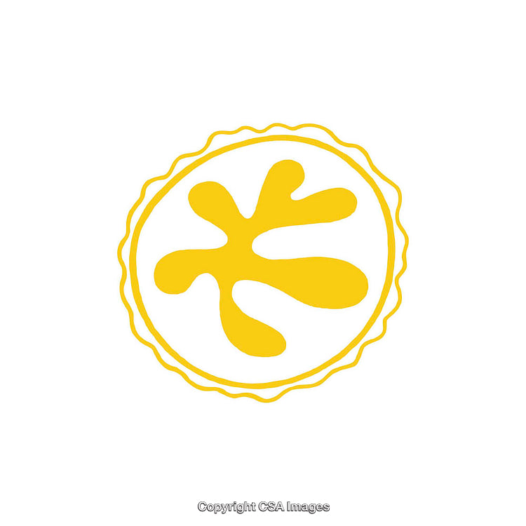 Abstract Yellow Splatter Design in Ring Outline on White Background