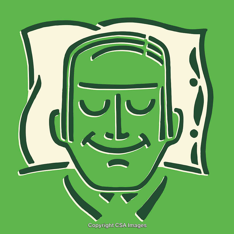 Stylized Illustration of a Smiling Person Relaxed Against a Pillow