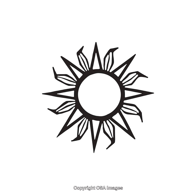 Black and White Stylized Sun Symbol in Minimalist Line Art Design