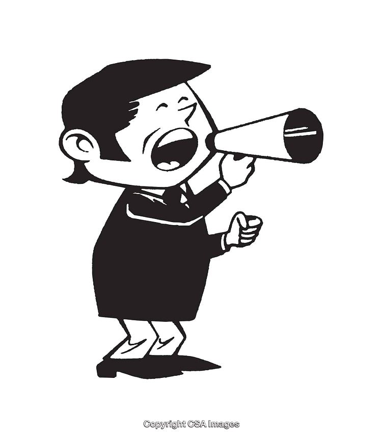 Man Announcing Through Megaphone in Black and White Line Art