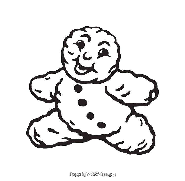Black and White Line Art Illustration of a Cheerful Cookie Character