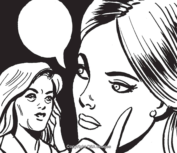 Black and White Illustration of Two Women Having an Intense Discussion