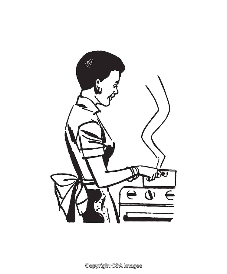 Black and White Line Art of a Person Cooking on a Stove