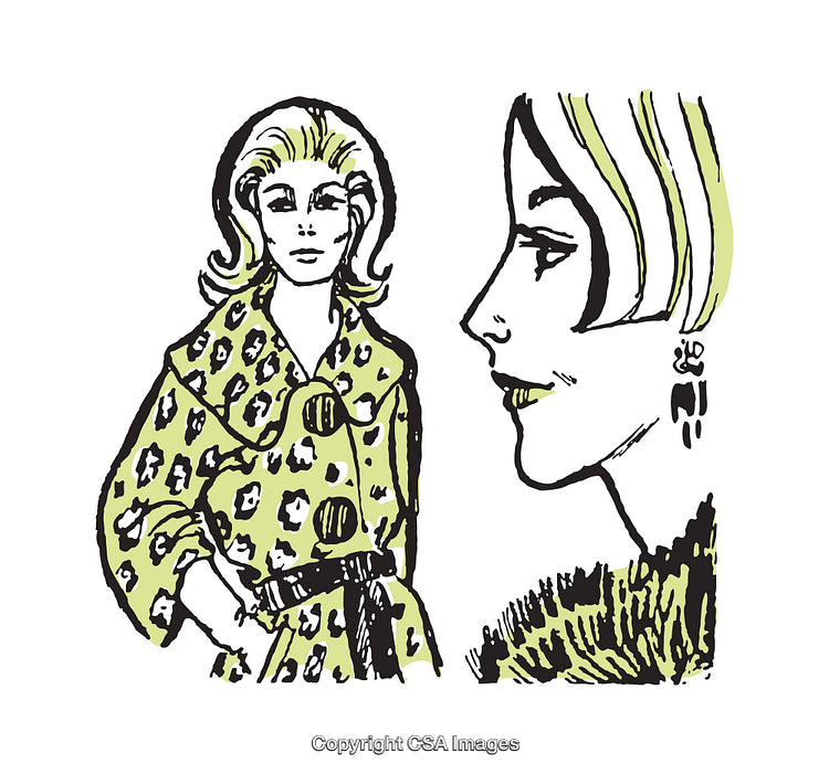 Colorful Retro Illustration of Fashionable Woman in Vintage Attire
