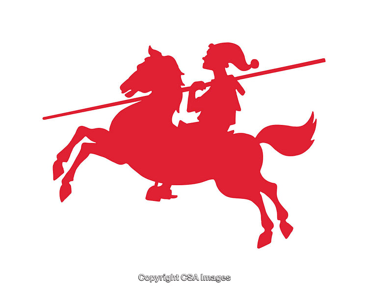 Silhouette of a Festive Rider on Horseback with a Lance