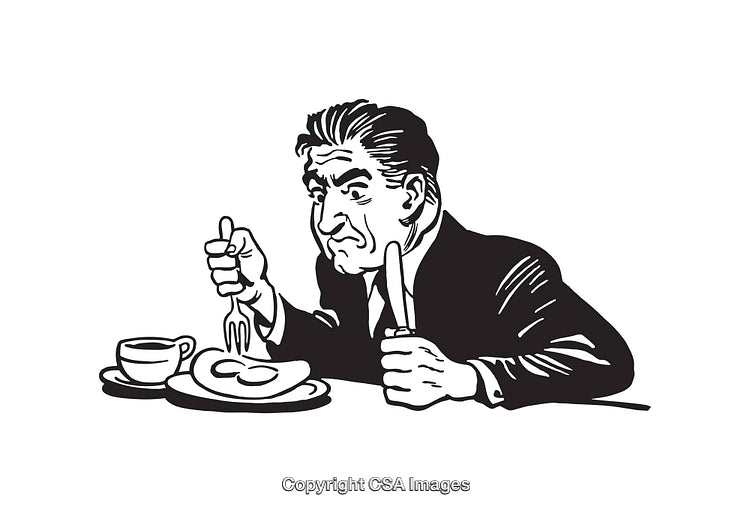 Vintage Illustration of a Man Enjoying Breakfast with Coffee and Eggs