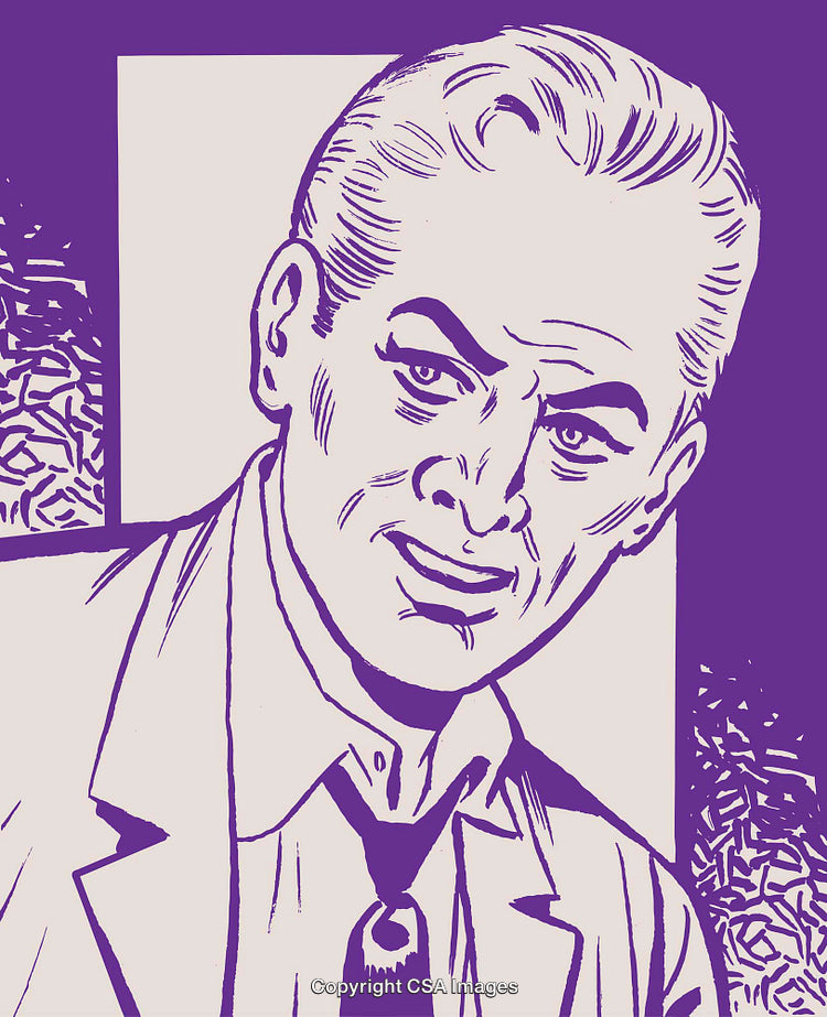 Purple-Toned Illustration of a Gentleman in Classic Pop Art Style