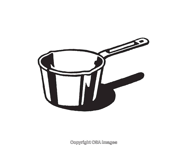 Black and White Line Art Illustration of a Saucepan