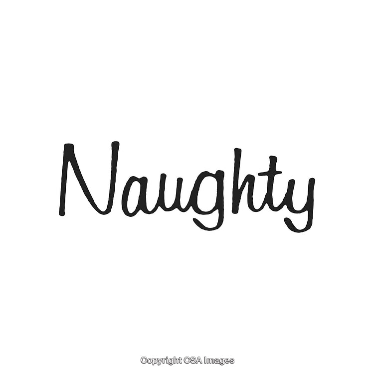 Handwritten Calligraphy of the Word Naughty on White Background