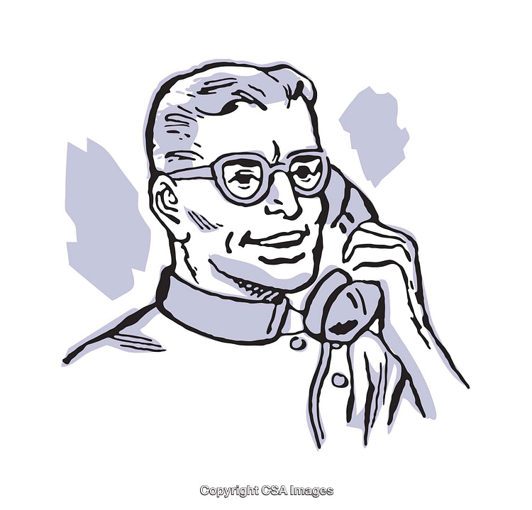 Retro Illustration of a Man Talking on a Telephone With a Cheerful Expression